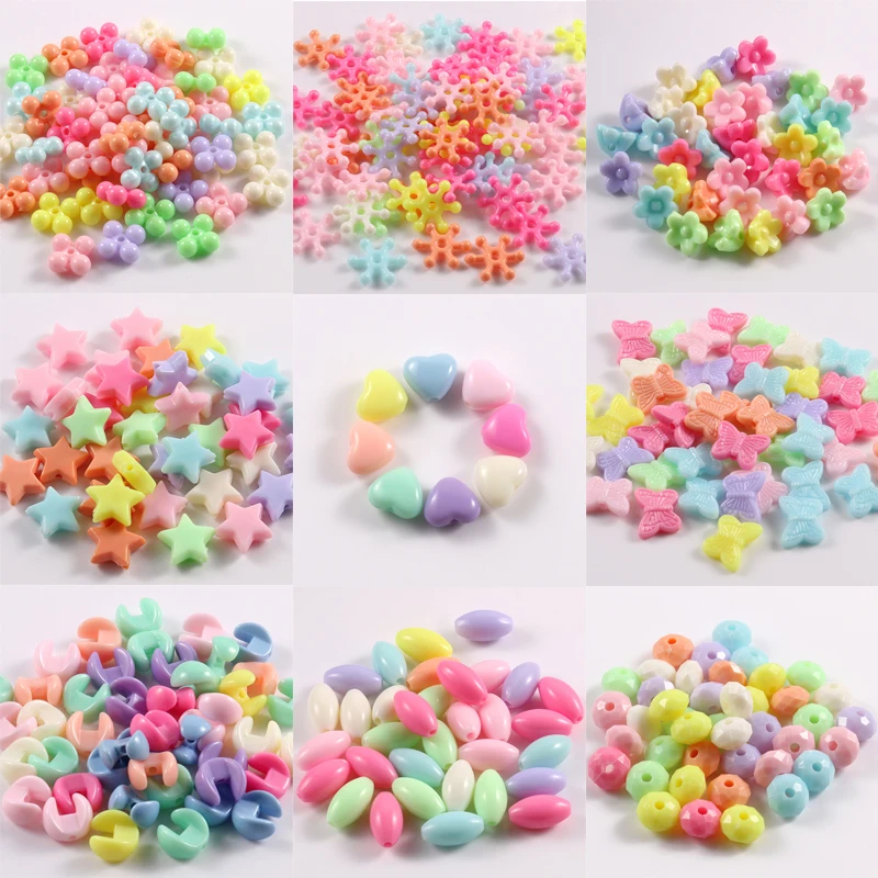 

100pcs Colorful Oval Star U Shape Snowflake Heart Acrylic Spacer Beads For Children Charm Jewelry Making Decoration Accessories