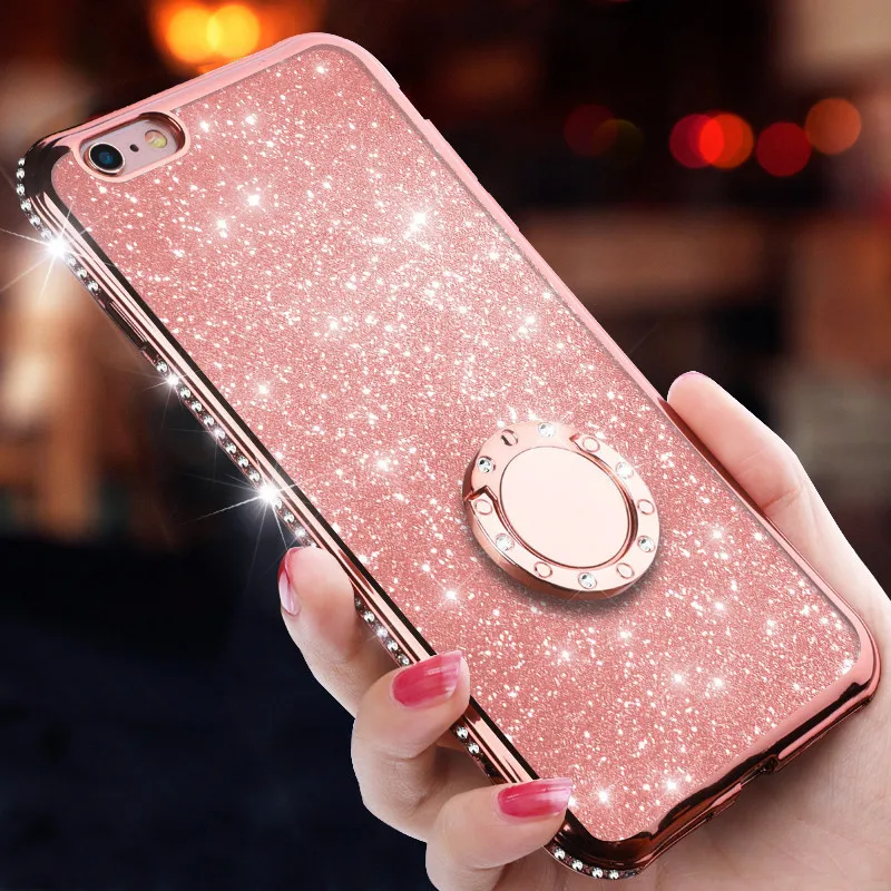 Блестящий Мягкий чехол с бриллиантами для iphone 11 Pro Max 6 6s 7 8 Plus X XS MAX XR кольцом на