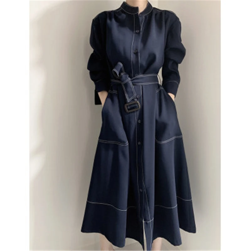 

Women's Skirt Shirts Spring Autumn Korean Casual Loose Lace Up Temperament Elegant Dress For Female Slim-fit Long Shirts Outwear