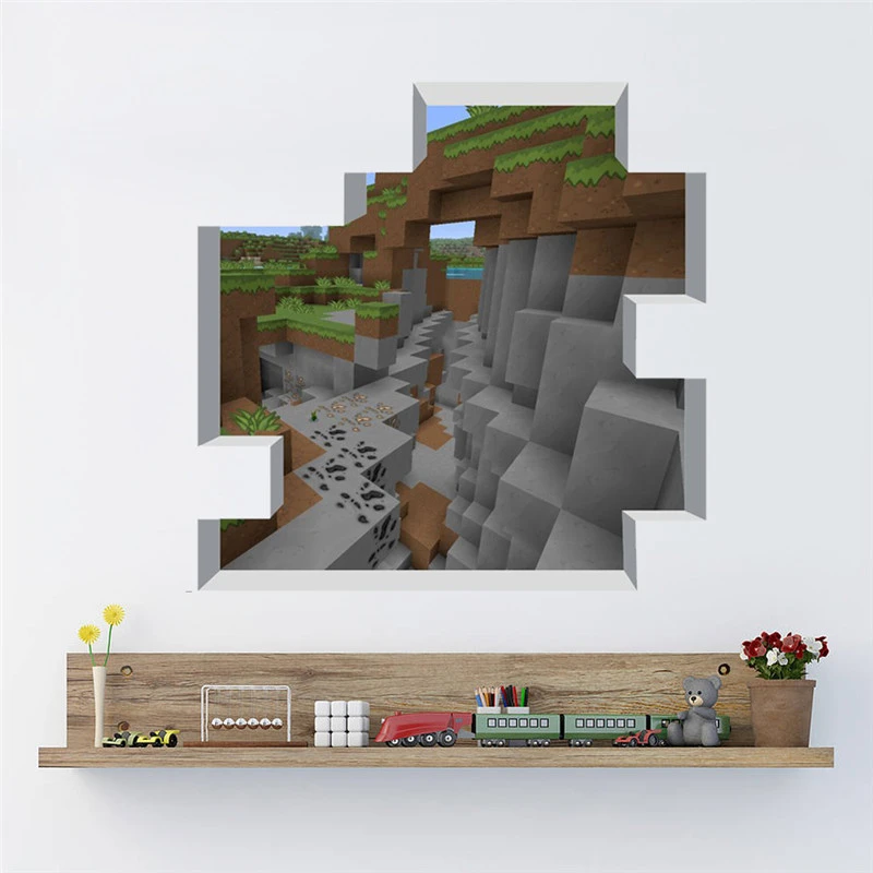 Wall Stickers Popular Game Wall Art Stickers For Kids Room Home Decoration Diy 3d Window Broken Hole Wall Mural Decals Pvc Poster