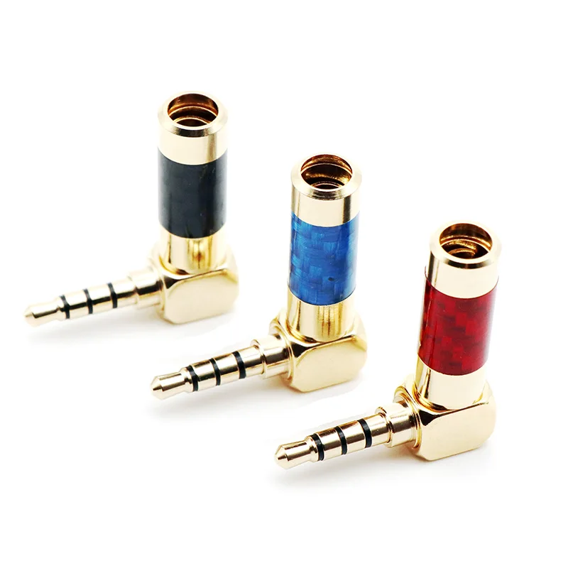 

Wholesale Angle Carbon Fiber Adapter Audio Jack 3.5mm 4 Pole Stereo Male Plug Gold Plated Wire Solder Connector for 6mm cable