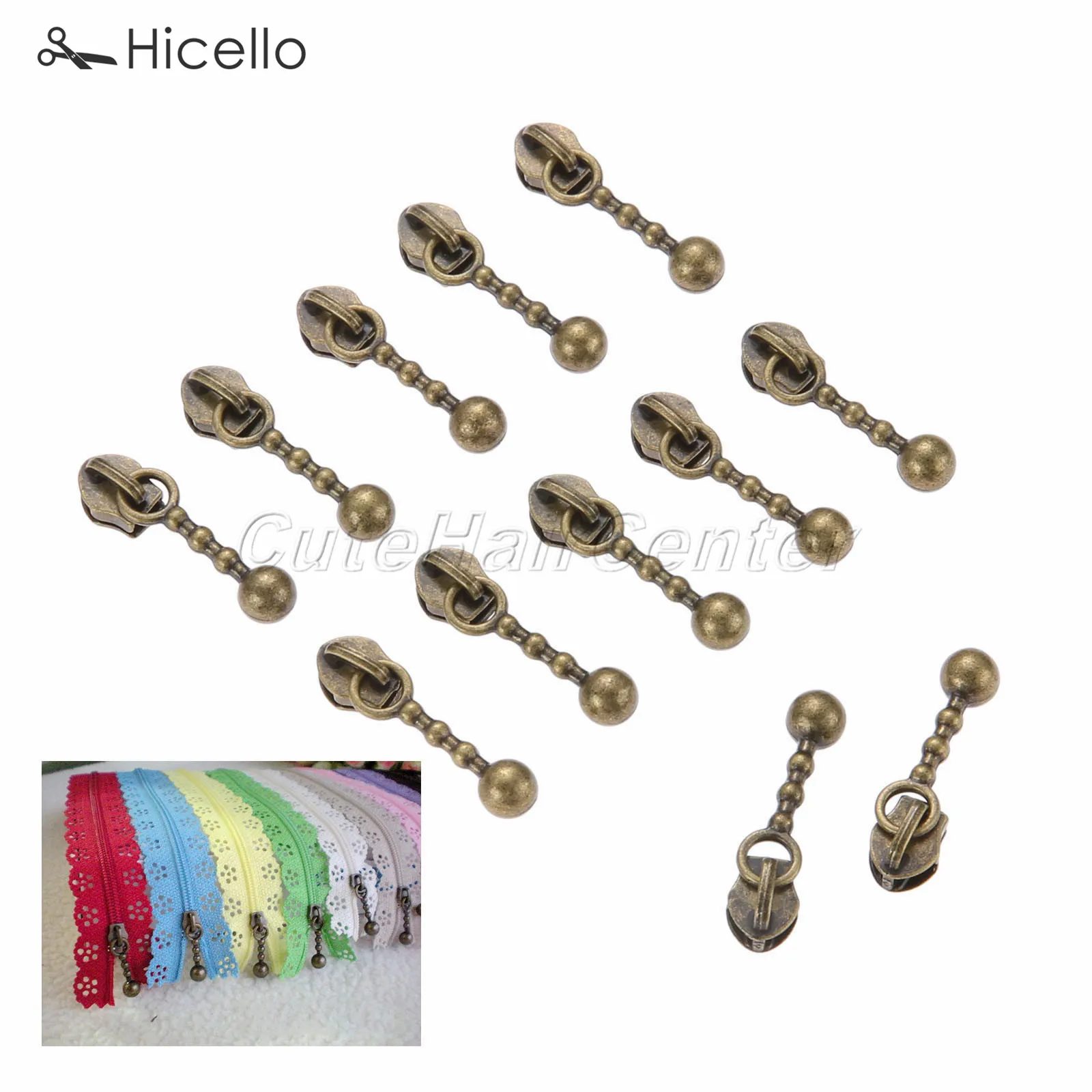 20pcs Zipper Sliders Metal 3# Nylon zippers Replace Pulls Drop shape Antique bronze DIY Craft Sewing accessories Hicello