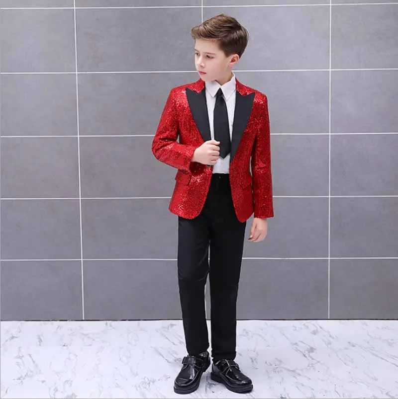 Red 2 pcs set Фантазийный Детский карнавальный новогодний костюм на Хэллоуин для мальчиков костюм с блестками полный комплект для мальчиков, подарок на день рождения для детей, От 3 до 13 лет для мальчиков - Цвет: Red 2 pcs set