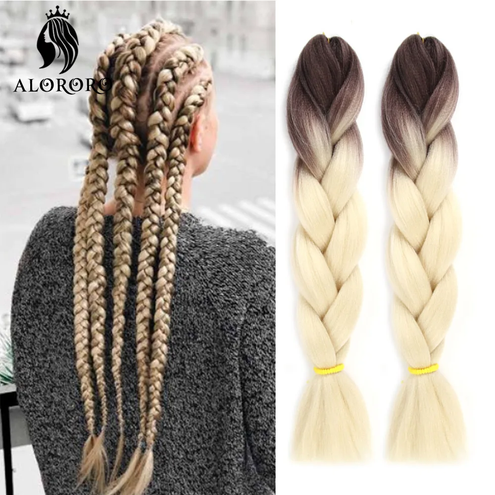 Jumbo Braid Hair Extensions Green Synthetic Braiding Hair 24 Inch Afro Blue Pink Purple Blonde Ombre Hair For Braids Alororo