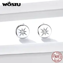 WOSTU, натуральная 925 пробы, серебряные солнечные круглые серьги-гвоздики для женщин, свадебные маленькие серьги, модные серебряные ювелирные изделия FIE734