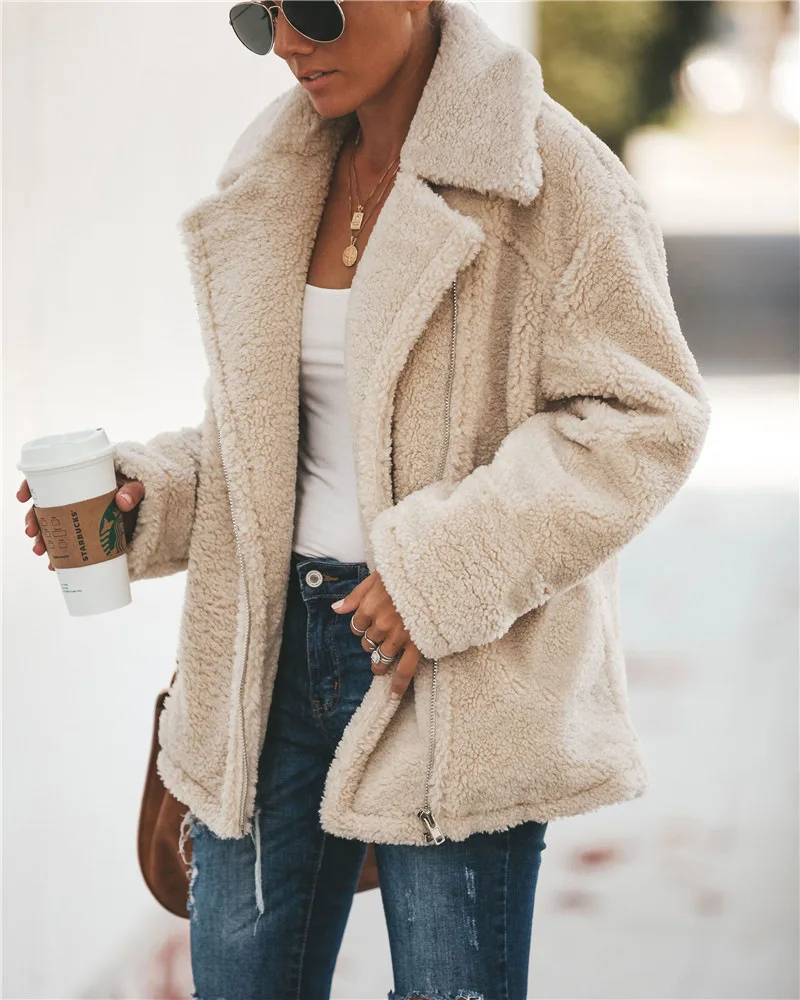 Осенне-зимнее элегантное пальто из искусственного меха, женское теплое мягкое меховое утепленное шерстяное пальто, женское плюшевое пальто с карманами, Повседневная Верхняя одежда KALENMOS