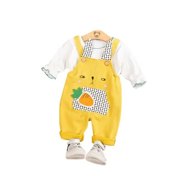 

New Spring Autumn Children Baby Clothes Kids Girl Cartoon Carrot Pocket Overalls Solid Long Sleeve Set Toddler Cotton Tracksuits