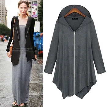 

Womens Clothing Hoodies Hooded Zip-up Sweatshirt Casual Solid Streetwear Autumn Coat Zipper Black Hoodie Outwear Plus Size L-4XL