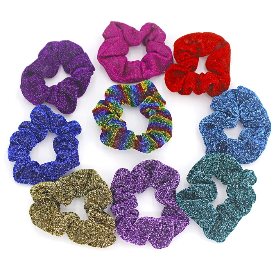 

Lurex Hair Scrunchies Women Elastic Hair Bands Colorful Scrunchie Girls Headwear Loop Ponytail Holder Shiny Hair Accessories