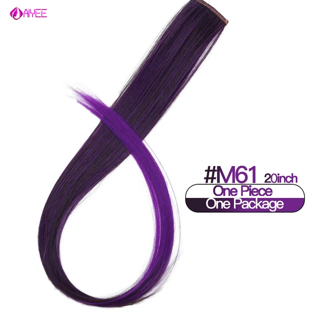 AIYEE Hair Extensions Pure RainBow Hairpiece Clip In Hair Piece Synthetic Long Straight Ombre Pink Red Rainbow Hair Piece 61