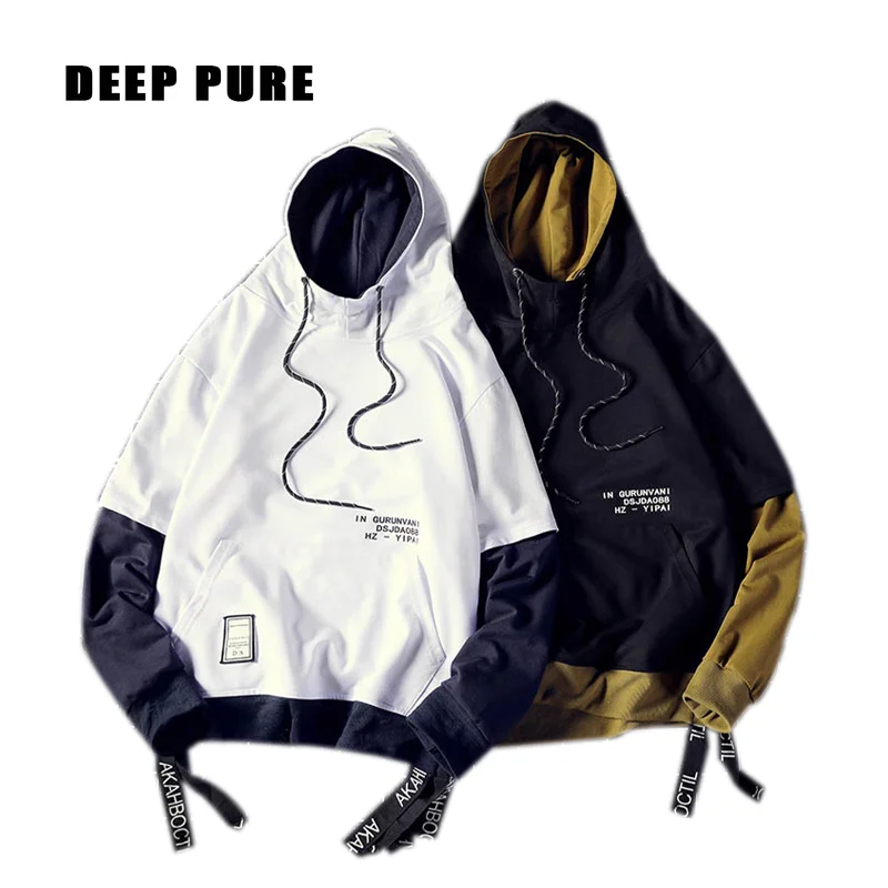 

Patchwork Men's Hoodies Black Long sleeve Men Hoodie 2020 Autumn Men's Sweatshirts Streetwear Harajuku men clothing