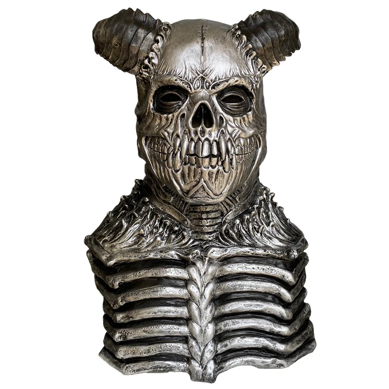 

HaleyChan Halloween Carnival Scary Skull Horns Headgear Devil Latex Mask Cosplay Skull Horns Mask for Festival Party Mardi Gras