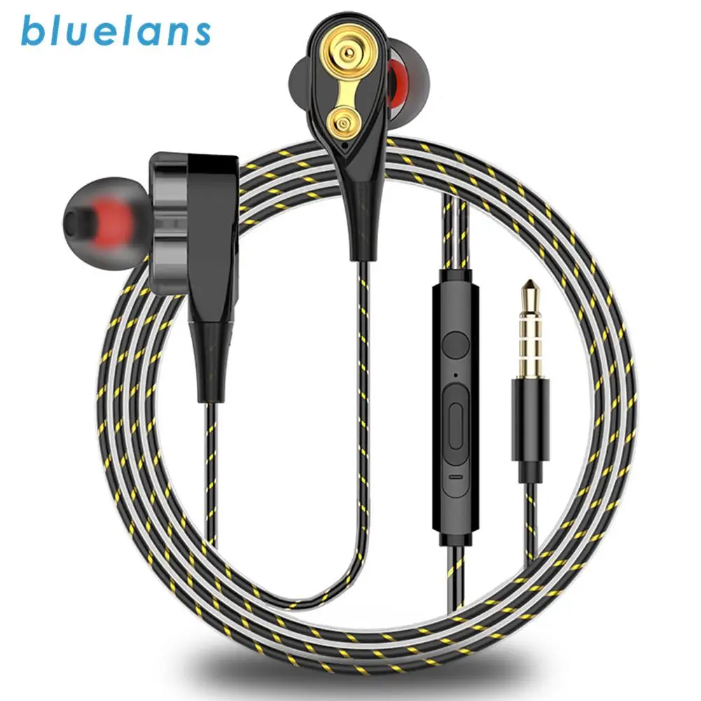 Auriculares intrauditivos estéreo de doble unidad, dispositivo de audio de 3,5mm, con bobina móvil, Control de volumen, estéreo, 3D, con micrófono, para IPhone y Xiaomi