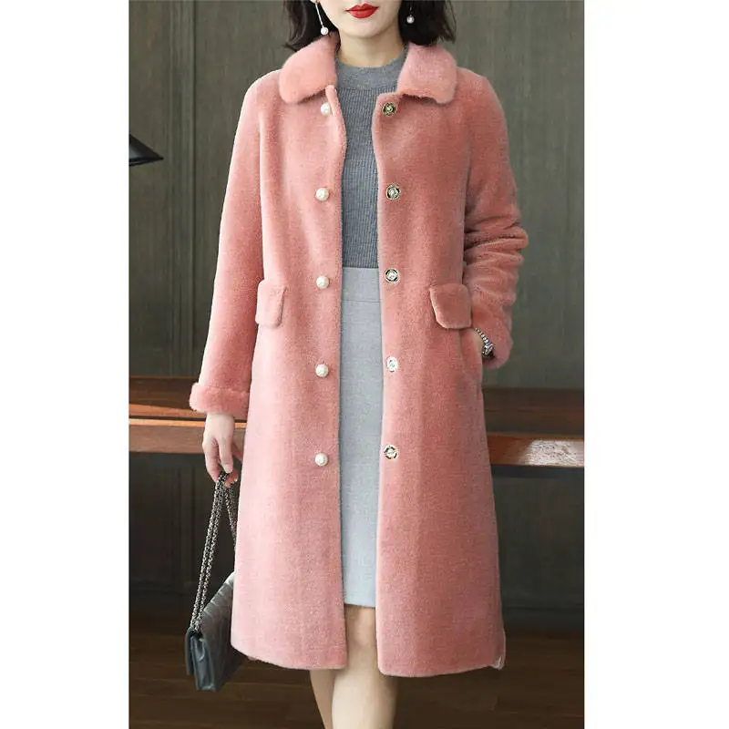 Осенне-зимняя женская оторочка из овечьей шерсти, теплая Модная куртка из натуральной овечьей шерсти, шубы из натурального меха, A98 - Цвет: Розовый