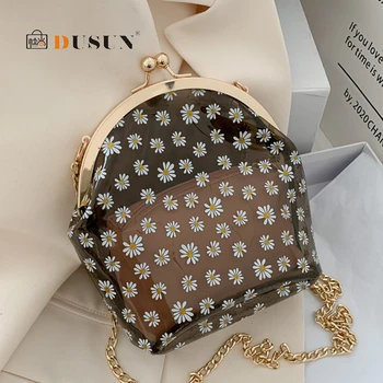 

Fashion Clear Jelly Daisy Clip Bag Women Crossbody Bags Transparent Floral PVC Chain Lady Shoulder Messenger Bag Printing Purse