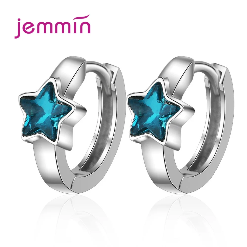 

Attractive Cute Blue Crystal Stars 925 Sterling Silver Circles Small Loops Huggies Hoops Earrings For Women Jewelry Kids Girls