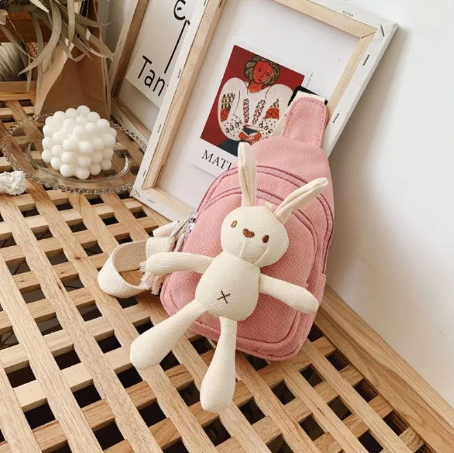 Pink Милые холщовые поясные сумки для девочек с рисунком животных, грудь, Детская сумка через плечо, однотонные Женские поясные сумки, повседневные сумки через плечо, T-13975 - Цвет: Pink