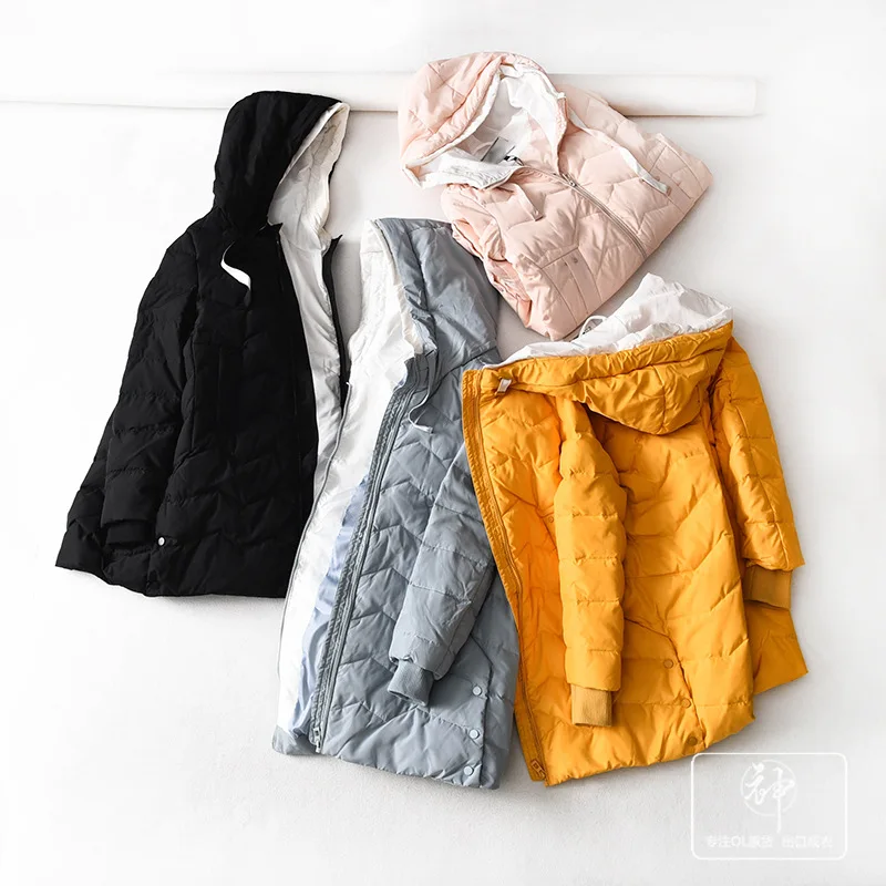 

One-Piece dai han Version Simple Hooded Thick Warm Mid-length down Jacket Coat Entity