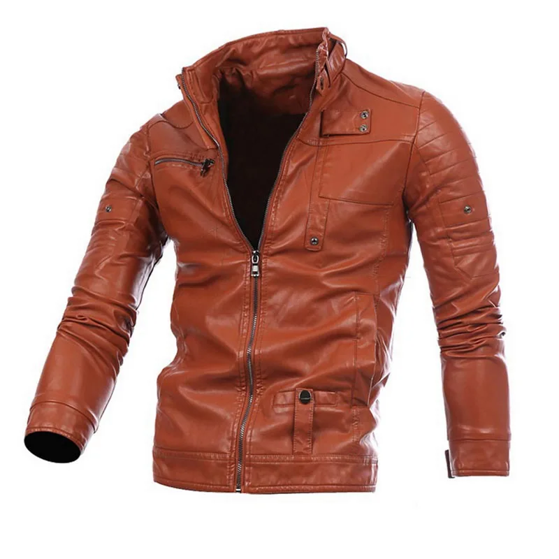 MoneRffi новые мужские кожаные куртки мотоциклетная куртка из искусственной кожи мужские осенние повседневные кожаные пальто приталенная Мужская брендовая одежда пальто - Цвет: brown