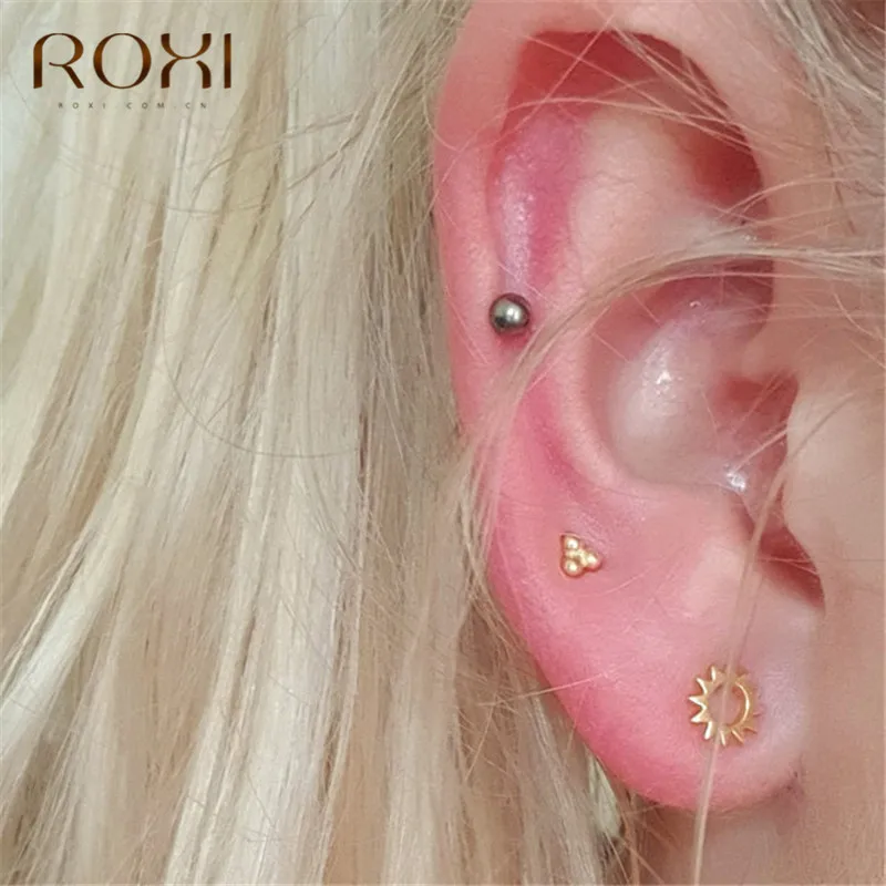 ROXI золотые корейские ювелирные изделия в стиле минимализма подсолнечника круглые серьги-гвоздики для женщин модные аксессуары серьги из стерлингового серебра 925 пробы