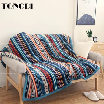 

TONGDI Woolen Soft Raschel Blanket Boho Striped Thickened Warm Elegant Fleece Luxury For Cover Sofa Bed Bedspread Winter