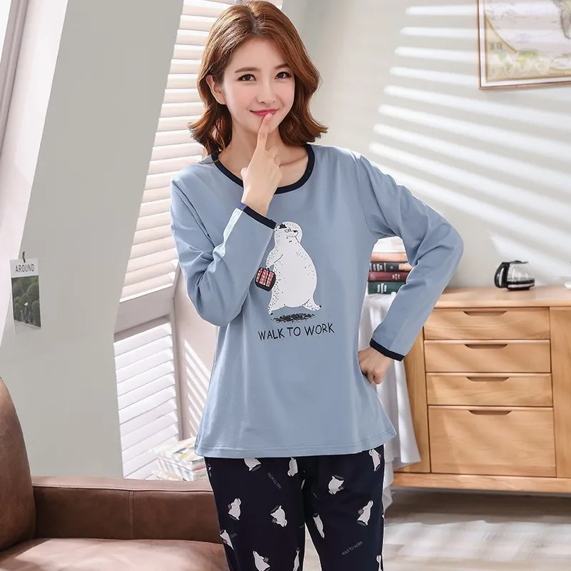 

Pajamas Women's Spring And Autumn Summer Thin Section Pure Cotton Long Sleeve Cute Set Autumn And Winter Korean-style Fresh Stud