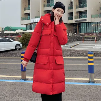 

New Causal Solid Women Long Thicken Winter Jacket Warm Female Down Parka Women Hooded Coat Slim Cotton Padded Jackets Outerwear