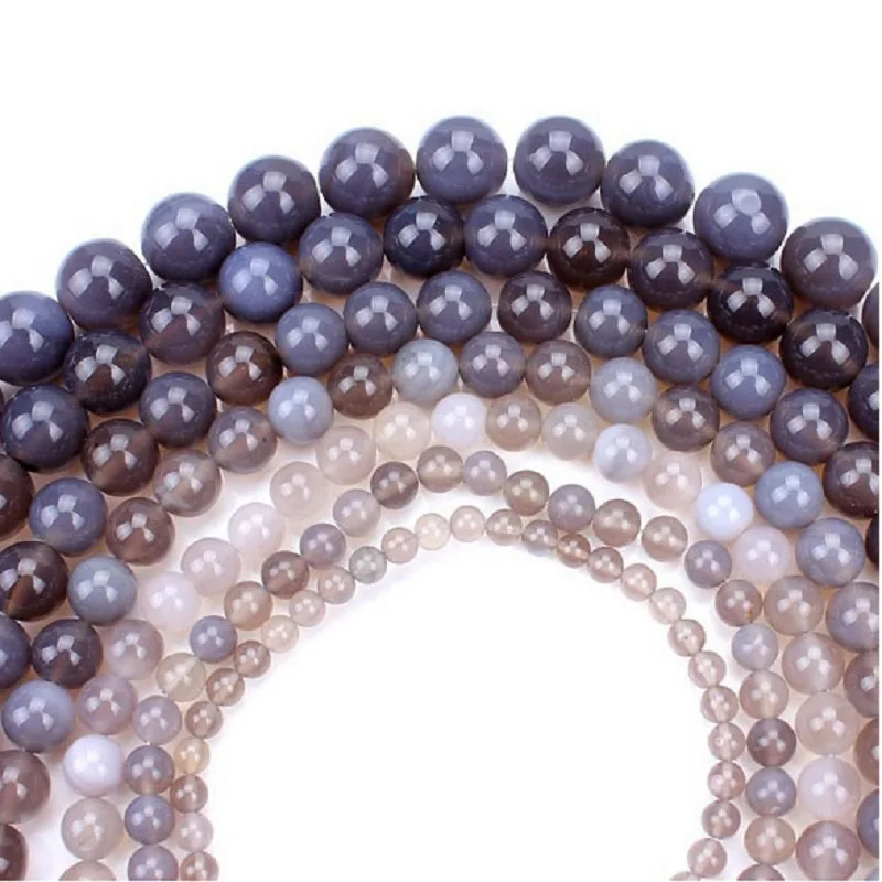 MEIBEADS 8/10/12/14 мм серые Круглые Гладкие бусины из натурального камня для