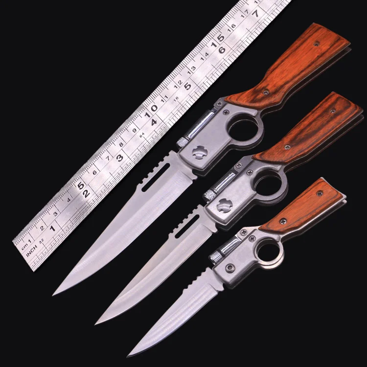 

AK47 Gun Knife Folding Army Pocket Knife 440 Blade Wood Handle Outdoor EDC Tool Tactical Camping Survival Knives With LED light