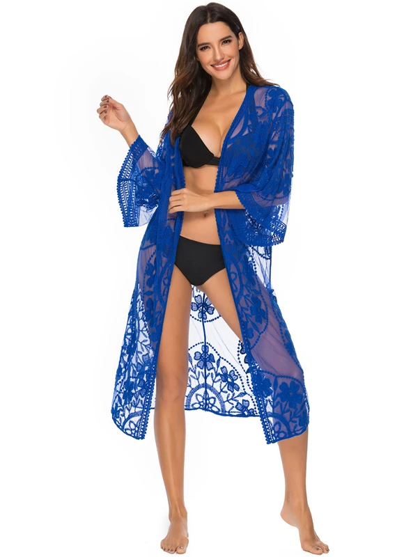 bathing suit cover Women Bikini Cover-Up Floral Lace Mesh Cardigan Sexy Out Wear See Through Beach Rash Guard for Swimming Watersports Vacationing bikini and cover up set