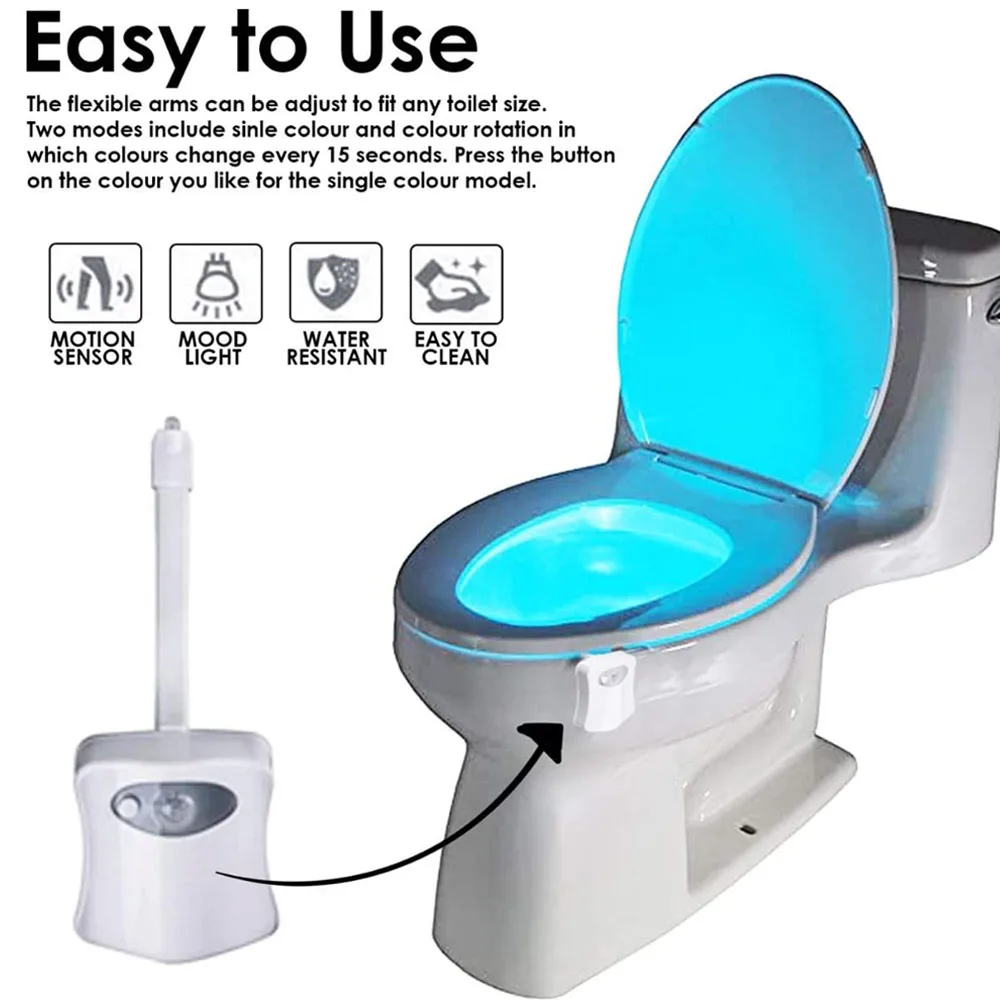 16/8 LED Colour Toilet Bowl Night Disco Light PIR Motion Activated Seat  Sensor