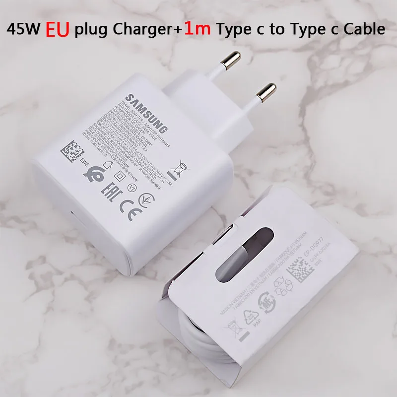 Original Samsung Fast Charger 45W Fast Type C Adapter Cable for Samsung GALAXY Note 10 20 S20 Plus S20 Ultra S21 A71 A80 A91 wallcharger Chargers