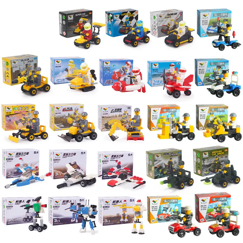 

Original Mini Transportation Assembled Models Blocks Car Building Compatible Legoeinglys City Police Plane Bricks Toys Kid Gift