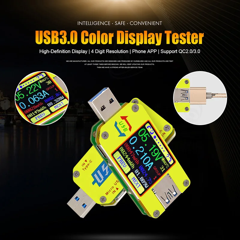 UM34 UM34C USB 3.0 Type-C Color LCD Tester Voltage Capacity Energy Meter A2TF