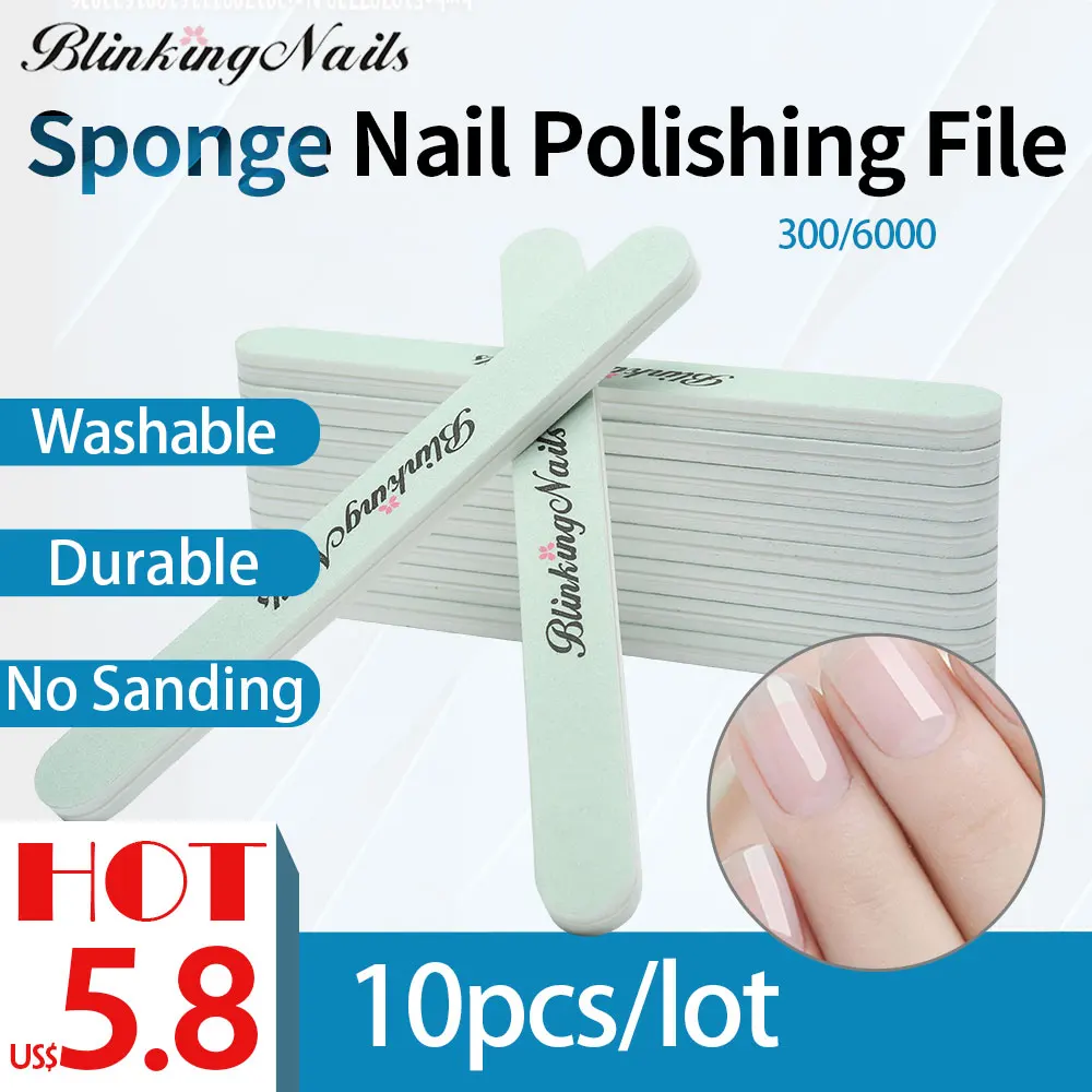 

BlinkingNails 10pcs Nail Buffers File Sponge Nails Buffers 300/6000 Nail File Polishing Block for Nail Polisher Green & White
