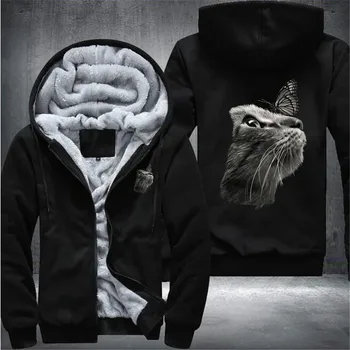 

Cat And Butterfly Mens Winter Hoodies Male 2020 Harajuku Casual Sweatshirts Hooded Zipper Warm Sportswear Thicken Warm Outwear
