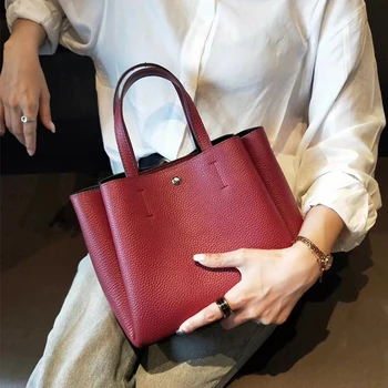 

2020 New First Layer Cowhide Simple And Fashionable Single Shoulder Messenger High-End Tote Handbag