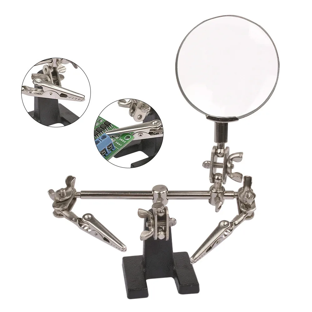 Goede Desktop Vergrootglas Drie Handen Auxiliary Clip Elektrische Ijzer Solderen Voor Sieraden Antiek Lassen Printplaat Stand