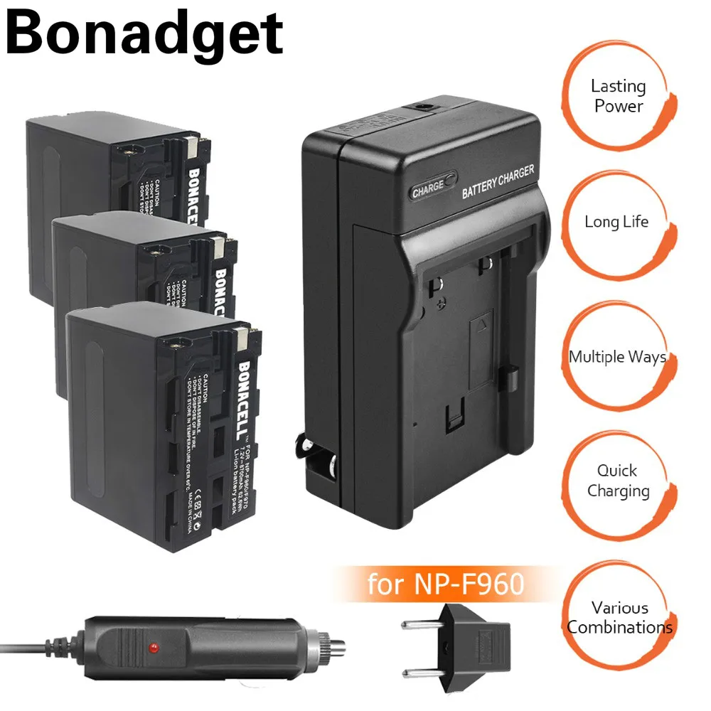 

Bonadget 8.7Ah 3pcs Battery Charger for Sony NP-F975 NP-F970 NP-F960 NP-F950 NP-F770 NEX-FS100U NEX-FS700U DCR-SC100 battery