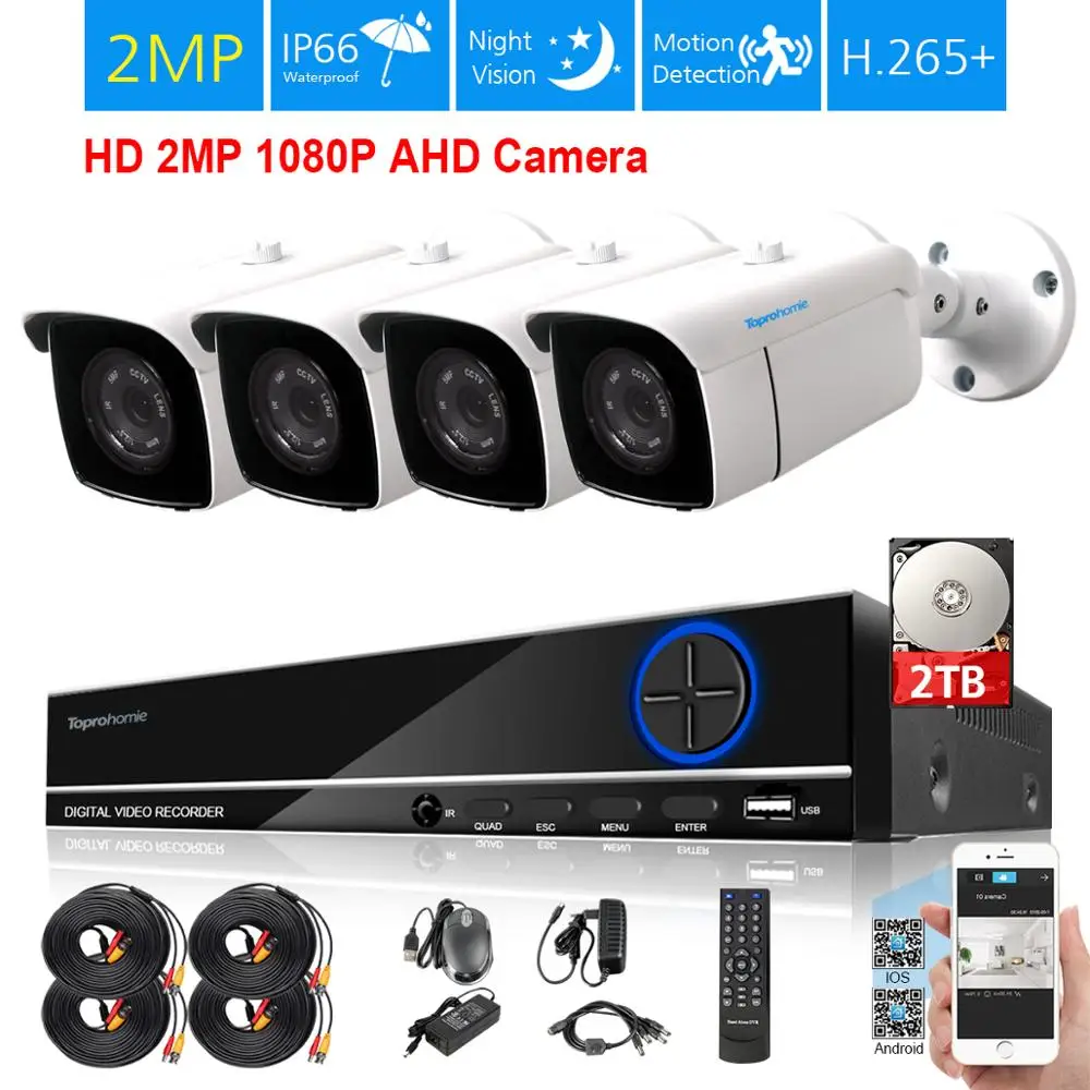 Камера видеонаблюдения системы безопасности TOPROHOIME камера Full HD 1080P 4 канала HDMI DVR 2