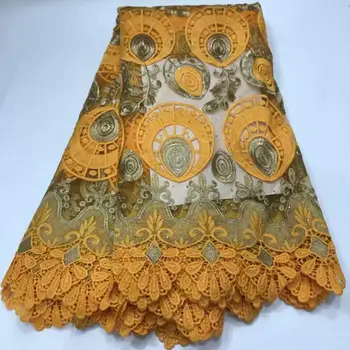 

Royal orange african lace fabric 2020 high quality lace french mesh fabric with stone nigerian swiss lace fabrics for dress GOLD