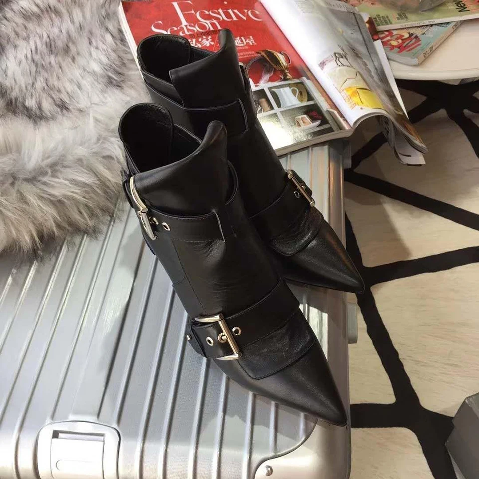 

SONFRNCH 2019 Autumn New Kind of Women's Dermis Pointed Naked Boots with Fine-heeled Fashion Hundred Shoes