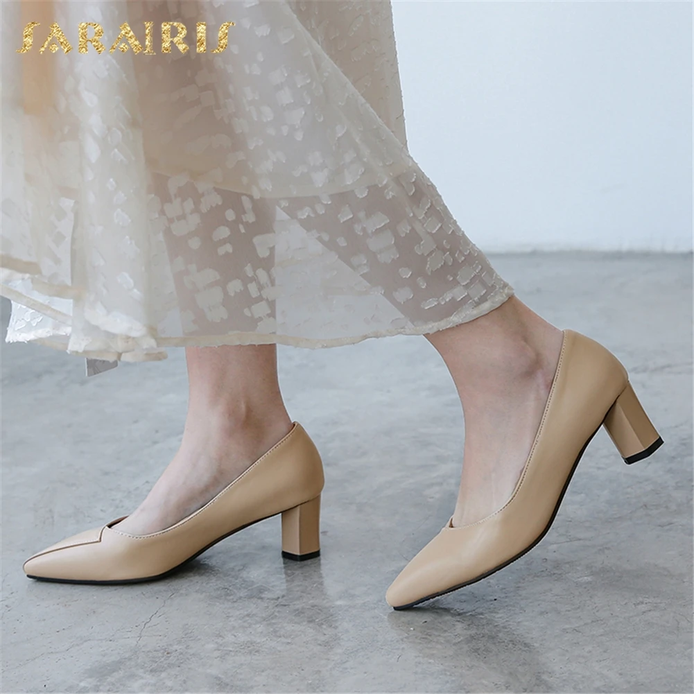 

Sarairis 2020 New Design Plus Size 48 Women Pumps Square Heel Pointed Toe Slip-On Shallow Pumps Spring/Autumn Office Lady Shoes