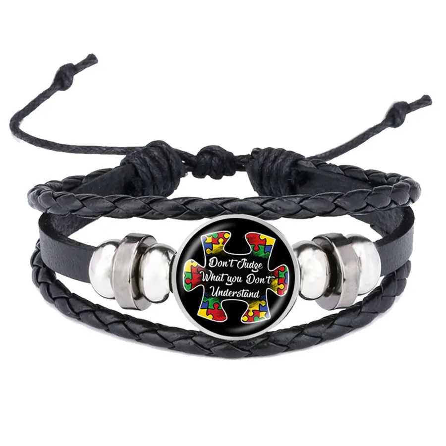 

Hot Autism Awareness Bracelets Puzzle Glass Dome Art Picture Snap Button Bracelet Souvenir Handmade Gift Jewelry Charm Bracelet