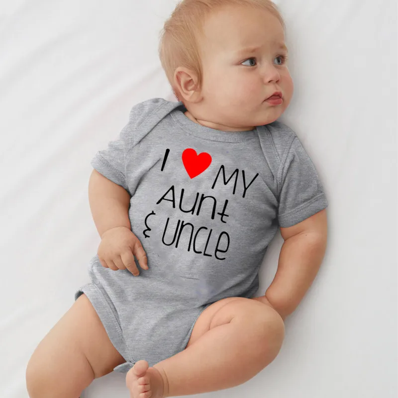 Забавная Одежда для новорожденных с надписью «Я люблю мою тетю» и «дядюшку», хлопковый белый короткий рукав для малышей, боди, комбинезон для детей 0-18 месяцев - Цвет: Серый