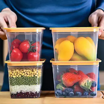 

4 Pcs Food Storage Box Nordic Style Sealed Fresh Storage Case Container For Kitchen Refrigerator Egg Rice Flour Grain Storage