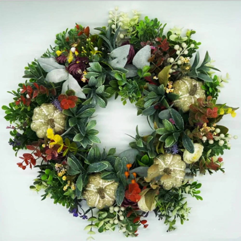 

Halloween Wreath Artificial Eucalyptu Pumpkin Wreath Halloween Door Decoration Thanksgiving Autumn Wreath