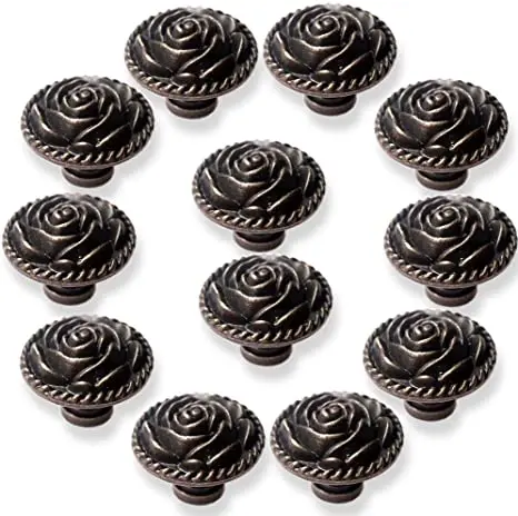 Description Picture 2 of itemVintage Rose Cabinet Knobs Antique Bronze Cupboard Dresser Door Pull Round Zinc Alloy Knob Drawer Handles with 3 Sized Screws
