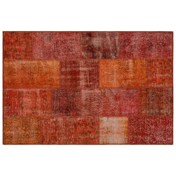 

Handmade Orange Vintage Overdyed Patchwork Area Rug 120x180 Cm-3'11''X5'11''