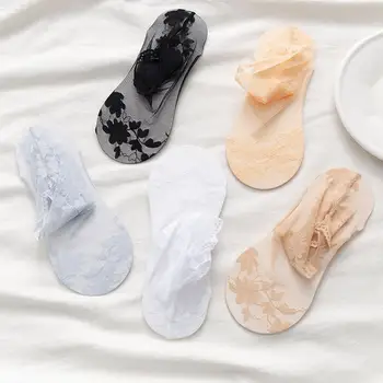 

Summer women girl Cotton Blend Antiskid Invisible Shallow Mouth Socks Non-slip Antiskid Slippers Anti-Slip Lace Boat Sock